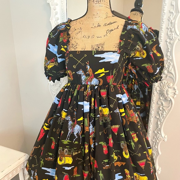 SALE New York Couture Vintage COWBOY WESTERN Print Puff Sleeve Dress - Picture 6 of 8